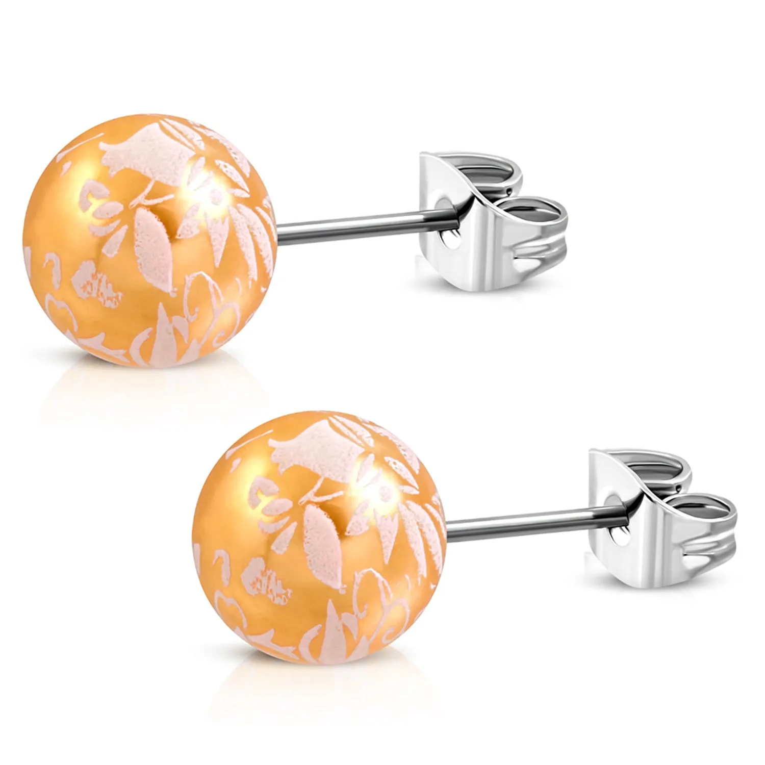 Stainless Steel Artisan Floral Painted Acrylic Bead Button Stud Earrings