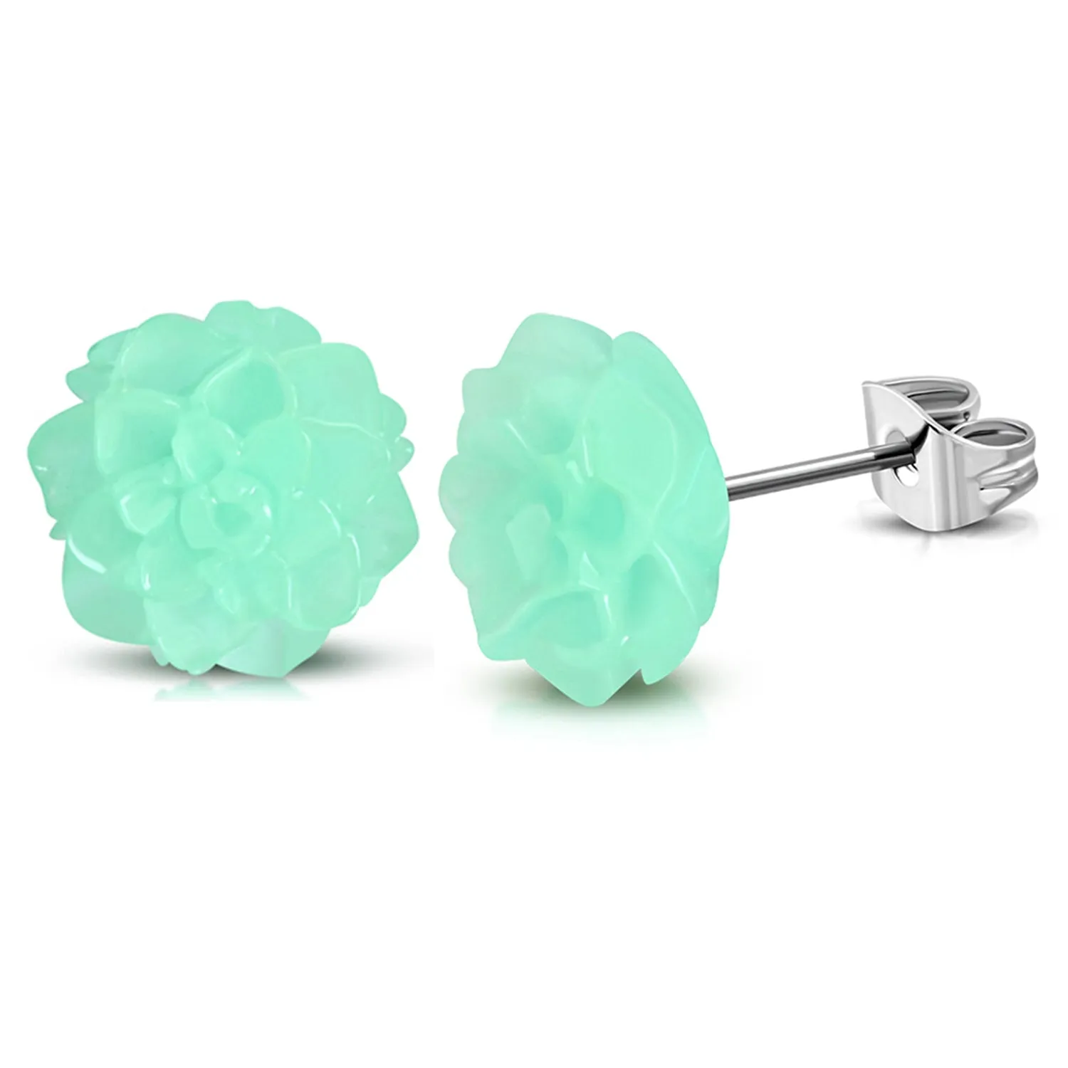 Stainless Steel Resin Dahlias Lotus Flower Button Stud Earrings
