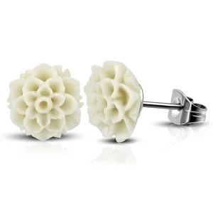 Stainless Steel Resin Dahlias Lotus Flower Button Stud Earrings