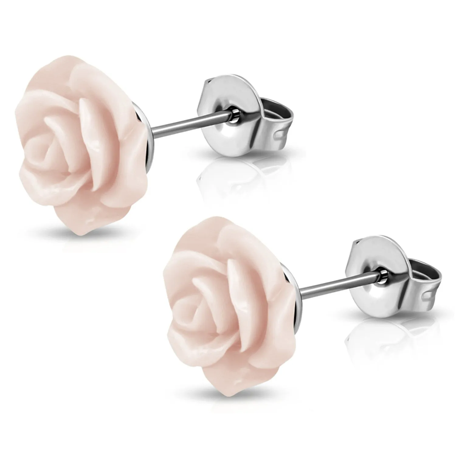 Stainless Steel Resin Rose Flower Floral Stud Earrings
