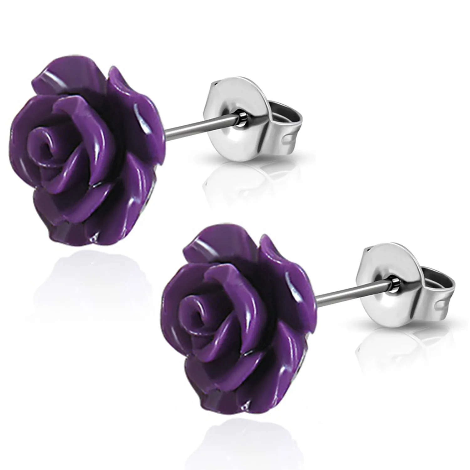 Stainless Steel Resin Rose Flower Floral Stud Earrings