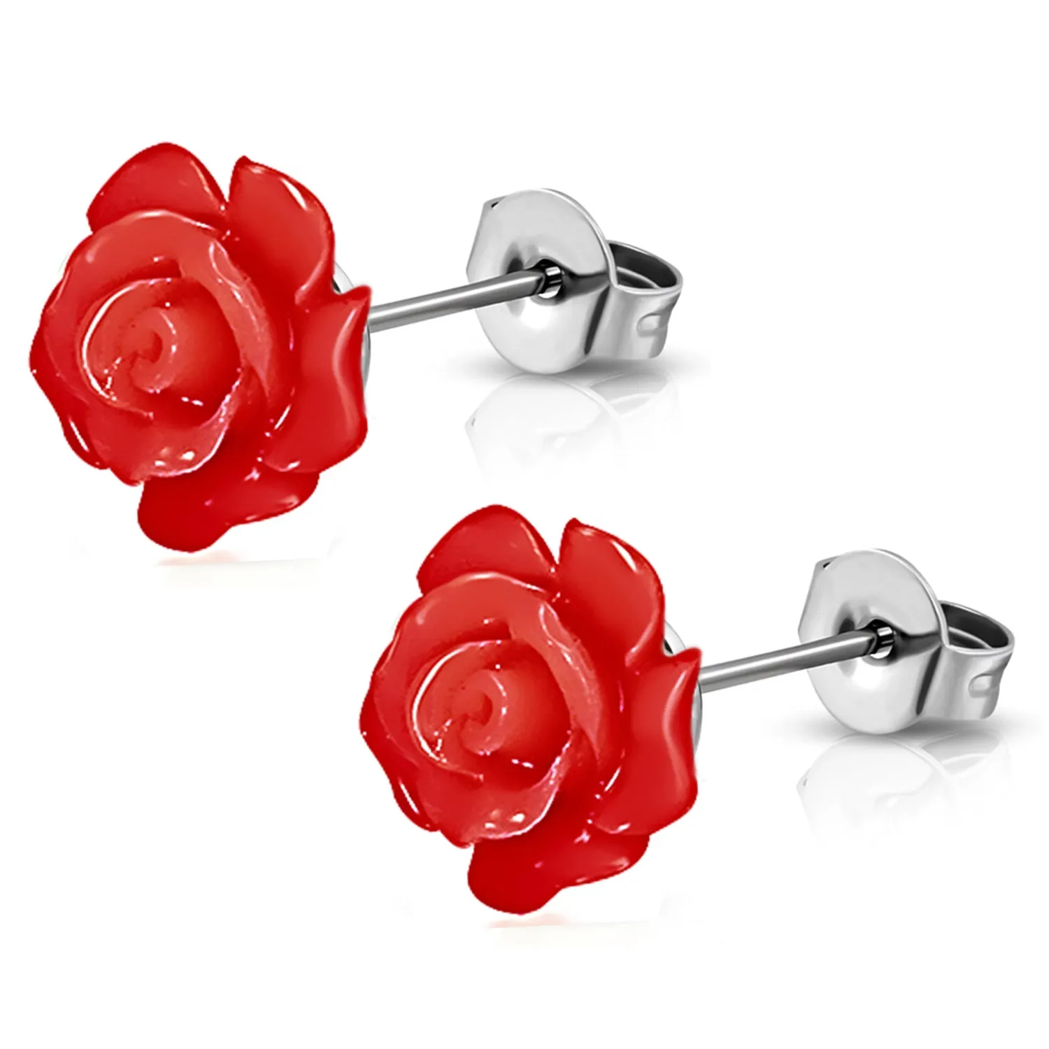 Stainless Steel Resin Rose Flower Floral Stud Earrings