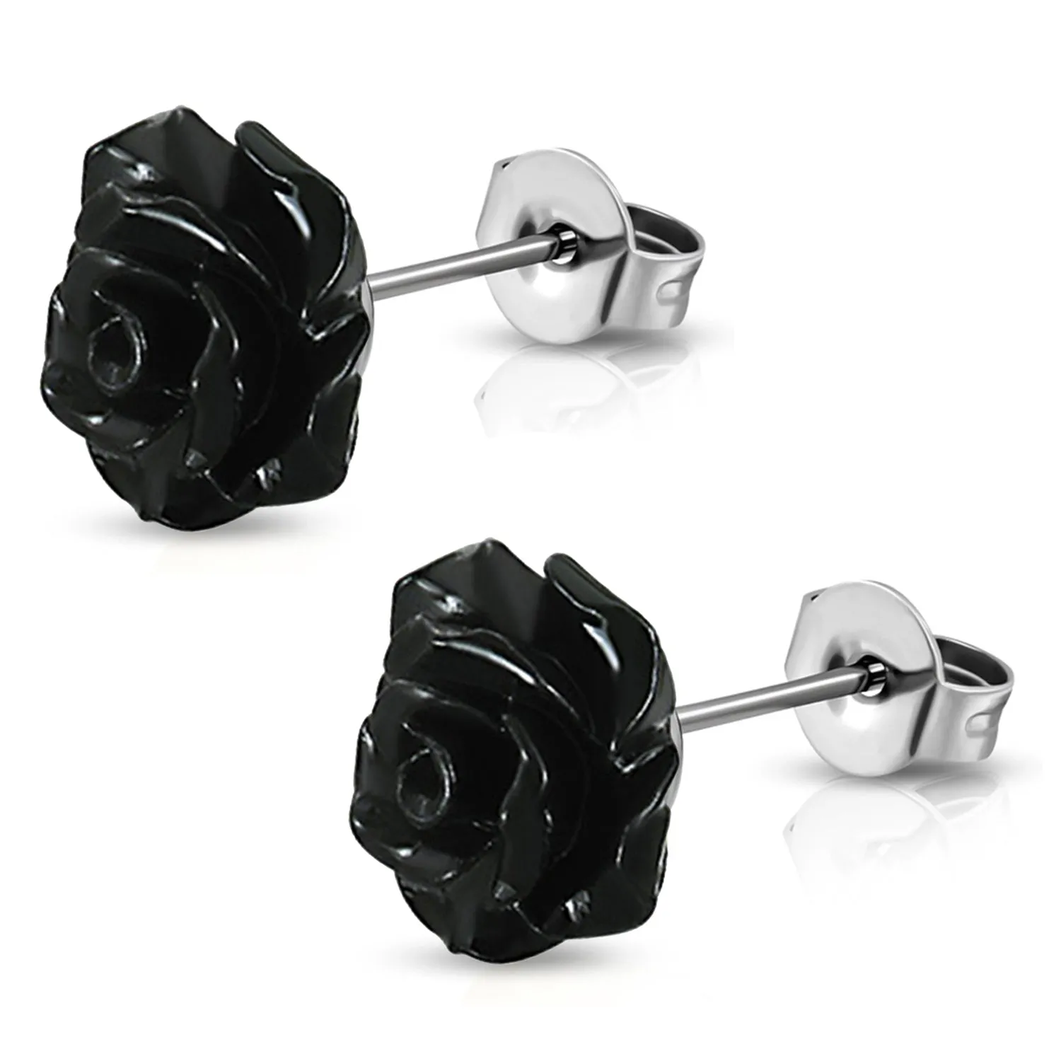 Stainless Steel Resin Rose Flower Floral Stud Earrings