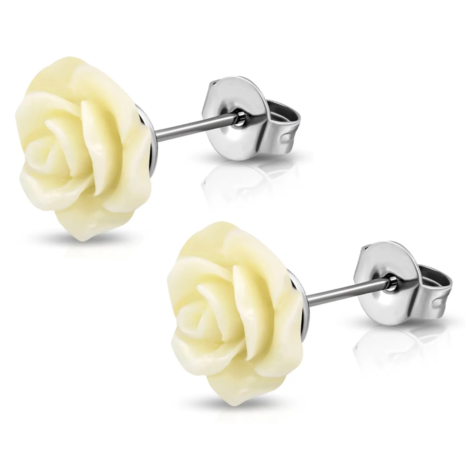 Stainless Steel Resin Rose Flower Floral Stud Earrings