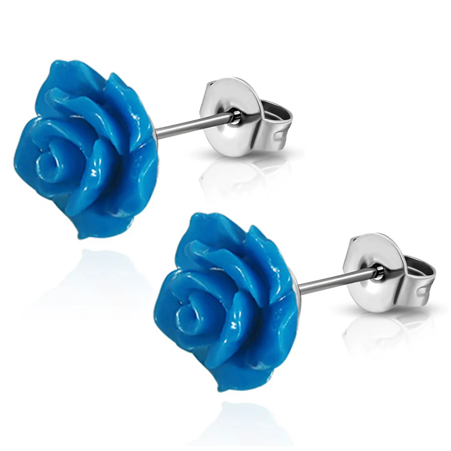 Stainless Steel Resin Rose Flower Floral Stud Earrings