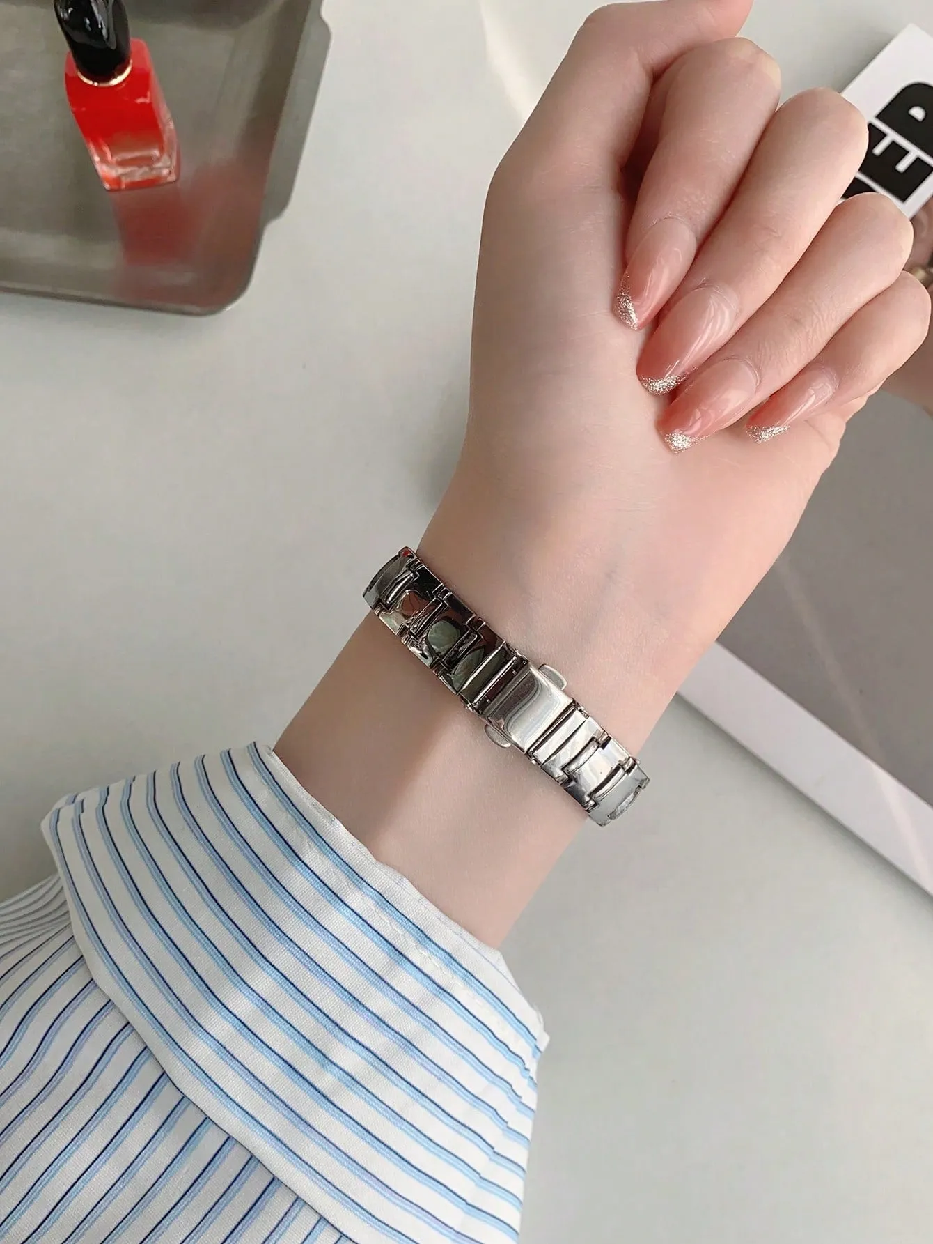 Stainless Steel Strap Black Dial Quartz Watch