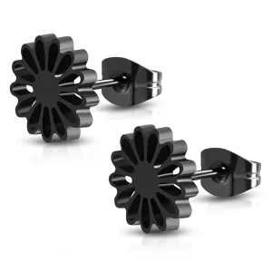 Stainless Steel Sunflower Floral Circle Round Button Stud Post Earrings