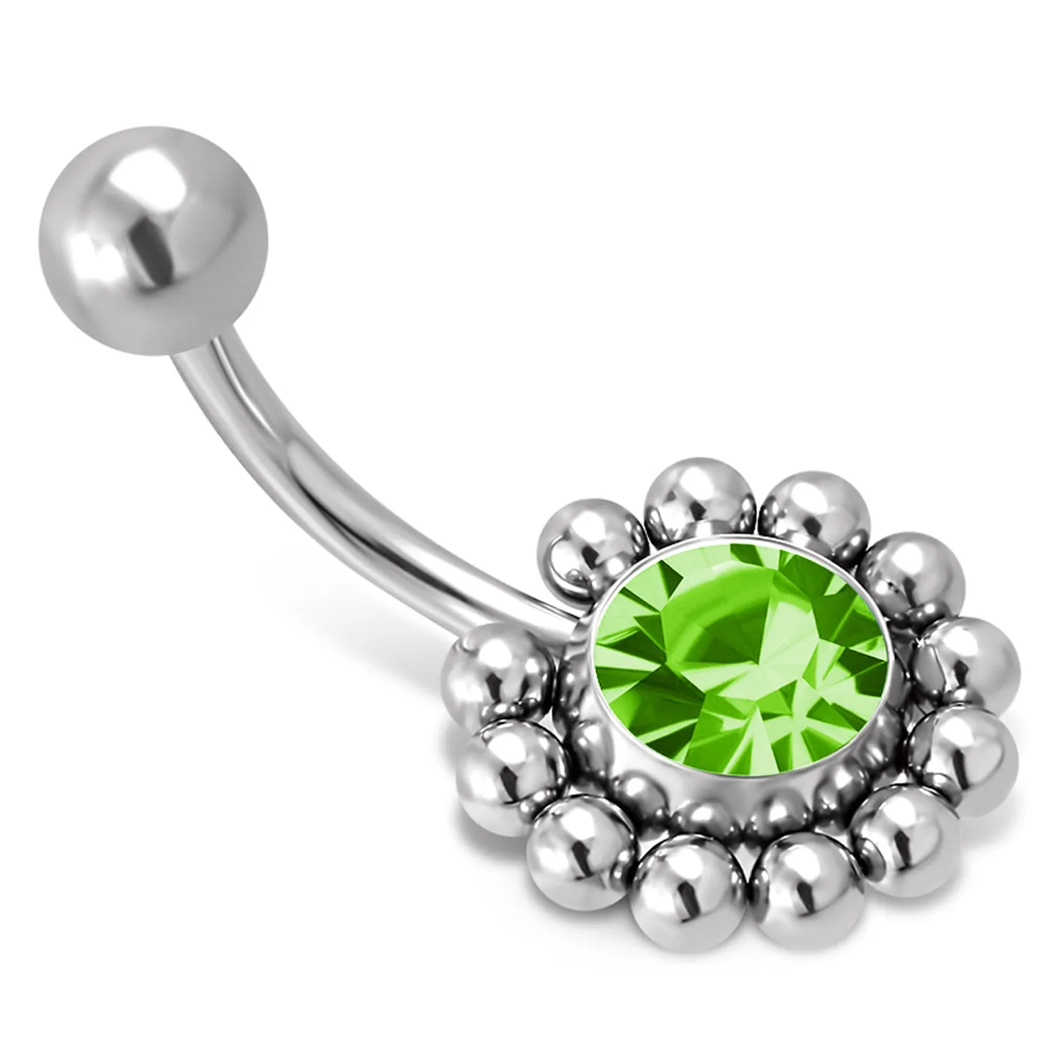 Stainless Steel Sunflower Floral Cubic Zirconia Color Emblem Charm Belly Button Navel Ring