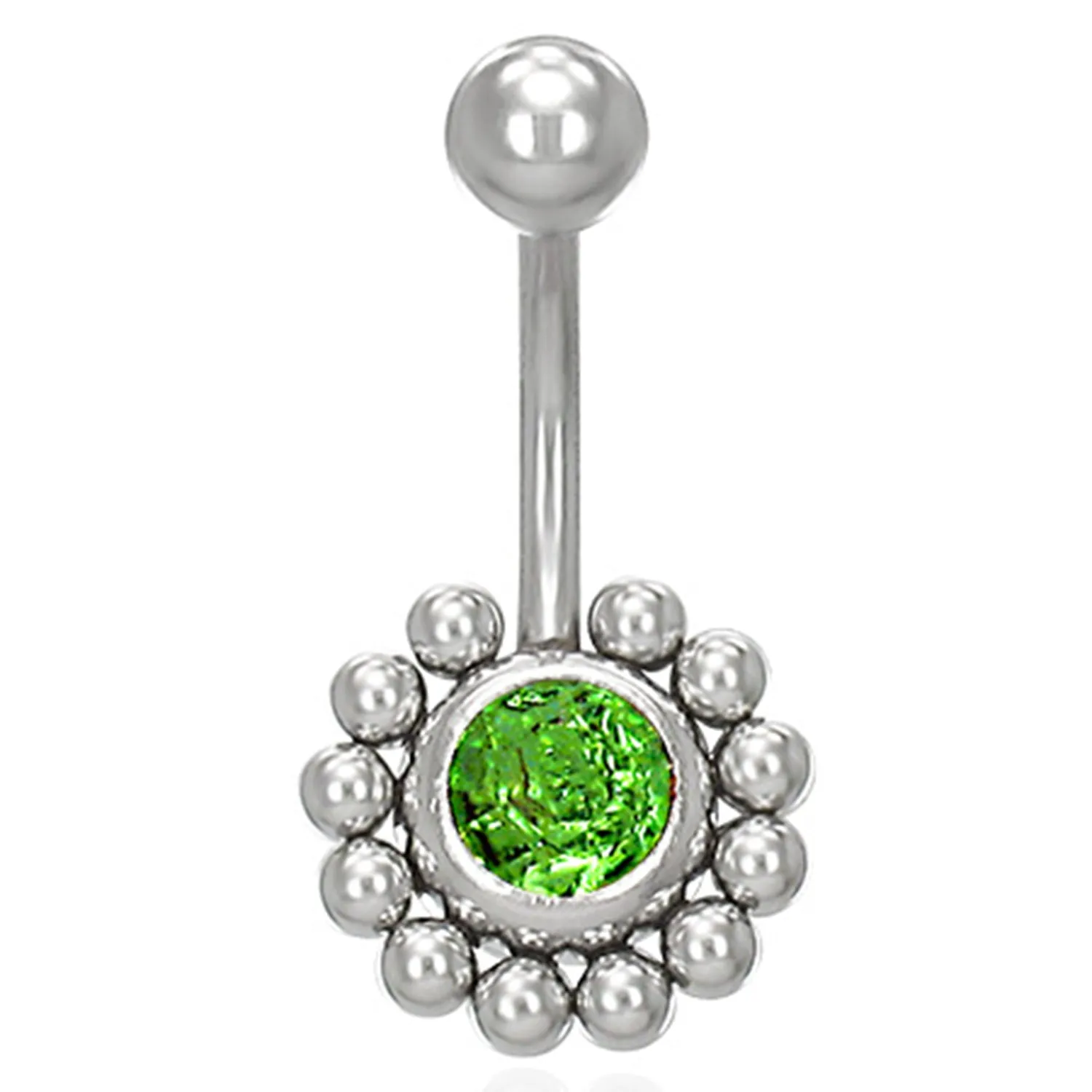 Stainless Steel Sunflower Floral Cubic Zirconia Color Emblem Charm Belly Button Navel Ring