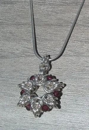 Sterling Silver & Garnet Byzantine Flower Pendant Necklace