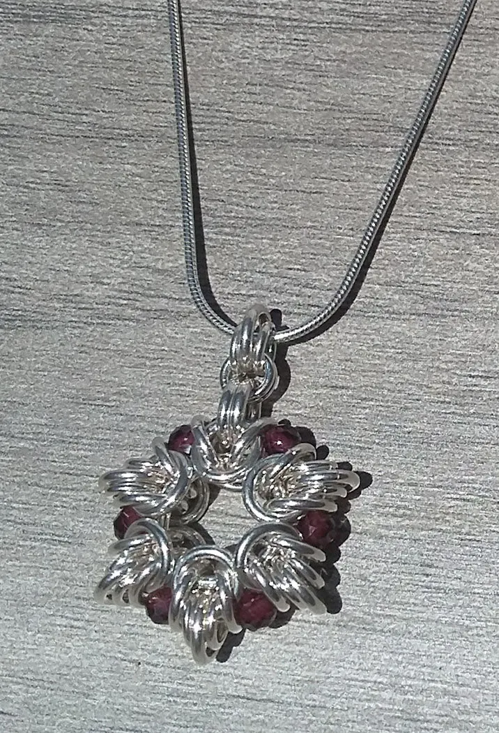 Sterling Silver & Garnet Byzantine Flower Pendant Necklace