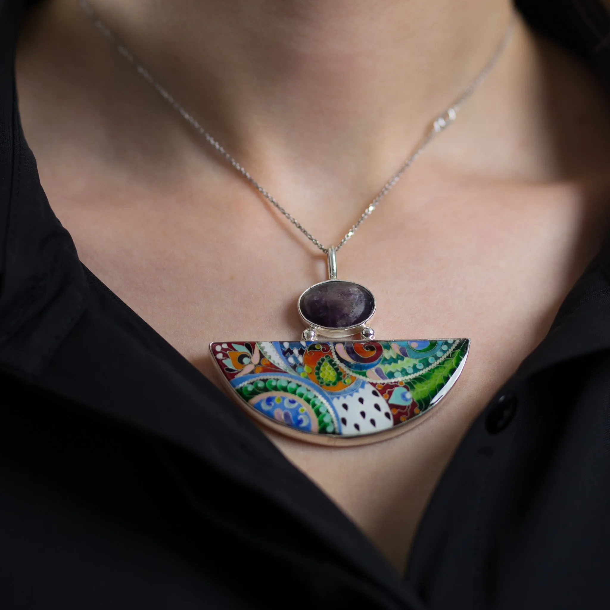 Sterling Silver and Enamel Nature Pendant