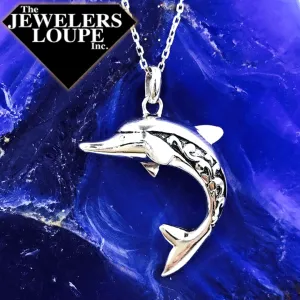 Sterling Silver Antique Finish Dolphin Necklace (90098)