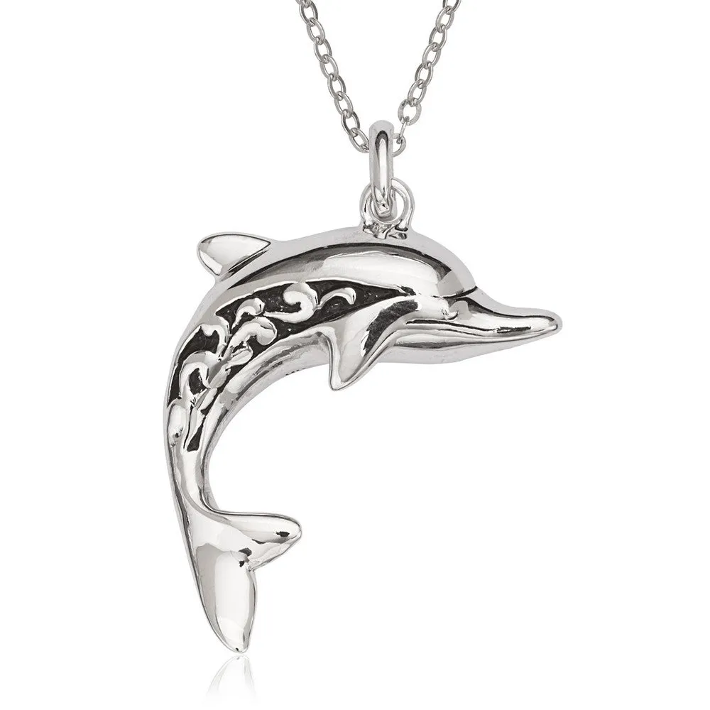 Sterling Silver Antique Finish Dolphin Necklace (90098)