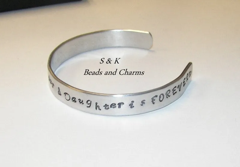 Sterling silver cuff, The love between a mother and daughter,  Hand stamped jewelry, mommy jewelry, personalized, engraved jewelry, mommy