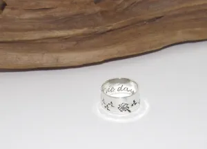 Sterling silver dandelion fluff ring, secret message ring, thumb ring ,custom personalized jewelry, hand stamped jewelry for mom,