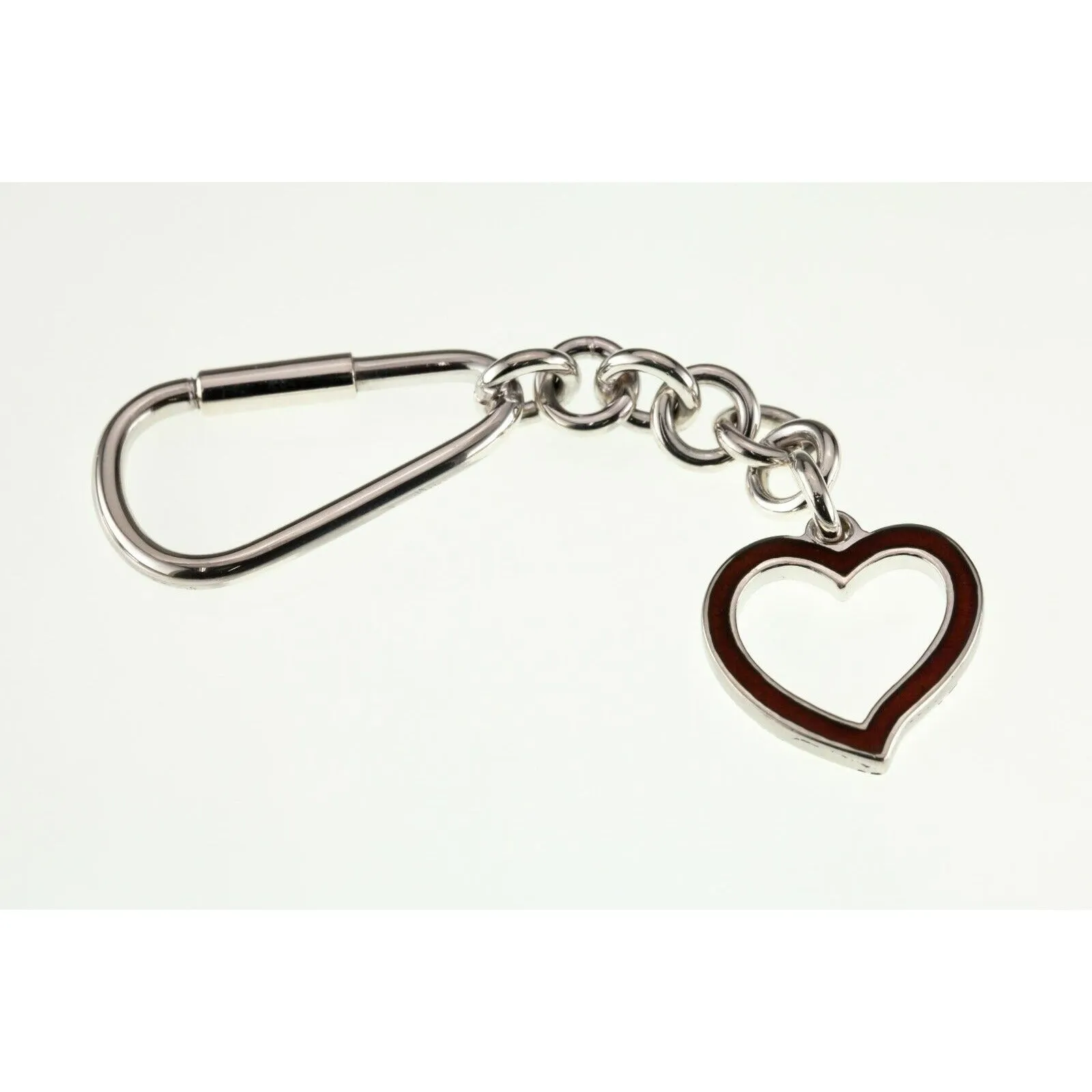 Sterling Silver Enamel Inlay Dangle Heart Key Chain 90 mm Long