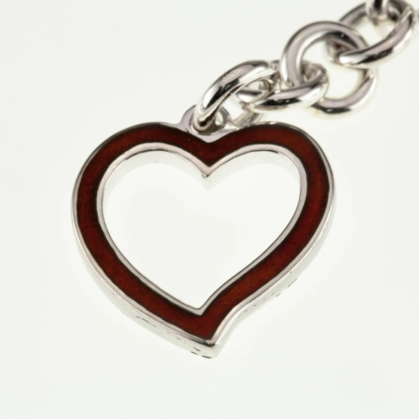 Sterling Silver Enamel Inlay Dangle Heart Key Chain 90 mm Long