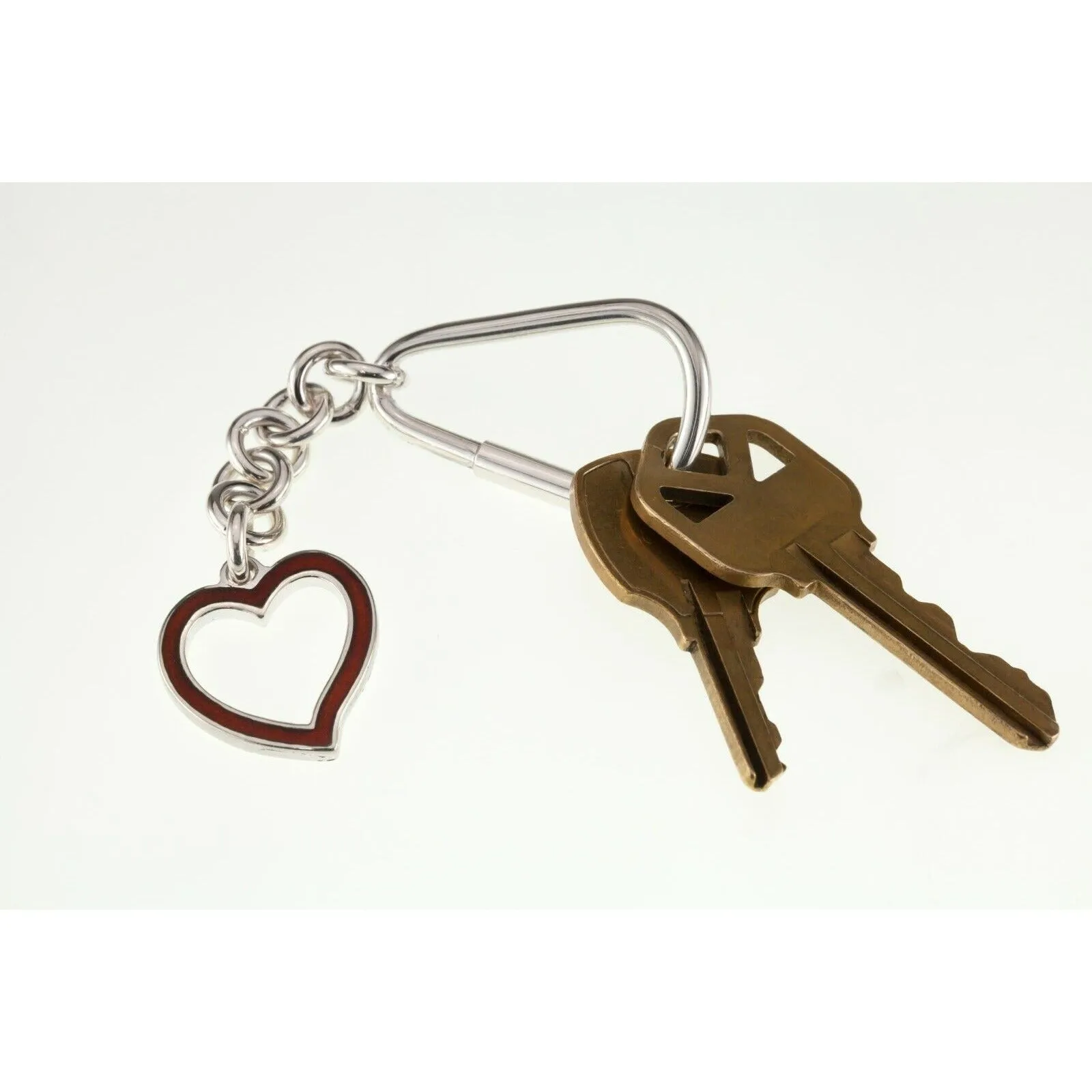 Sterling Silver Enamel Inlay Dangle Heart Key Chain 90 mm Long