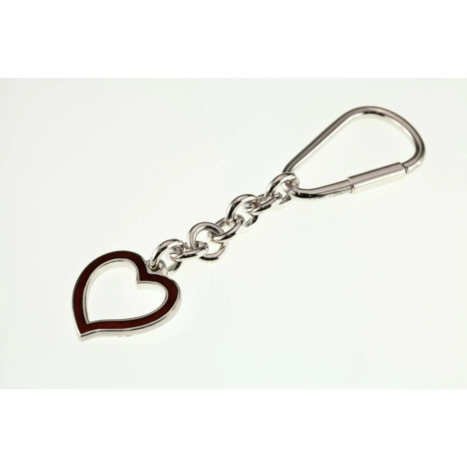 Sterling Silver Enamel Inlay Dangle Heart Key Chain 90 mm Long