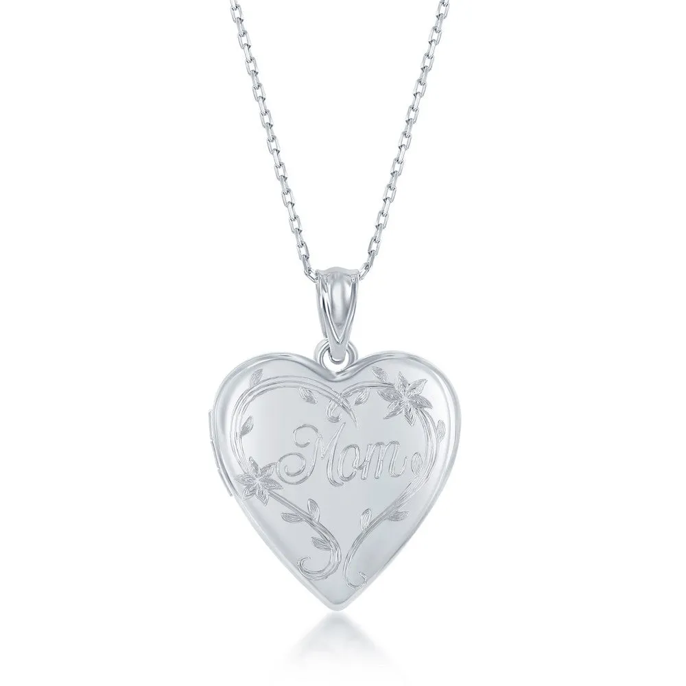 Sterling Silver Heart Shaped "Mom" Locket (95237)