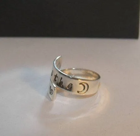sterling  silver, love you to the moon and back, wrap ring, Hand stamped jewelry, personalized jewelry, mothers jewelry