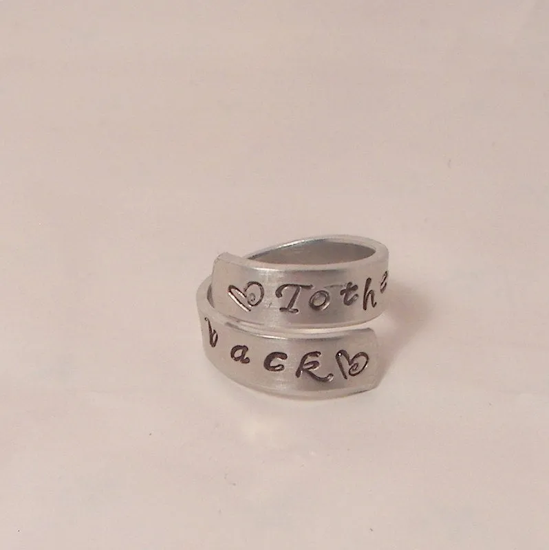 sterling  silver, love you to the moon and back, wrap ring, Hand stamped jewelry, personalized jewelry, mothers jewelry