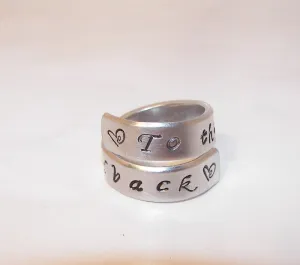 sterling  silver, love you to the moon and back, wrap ring, Hand stamped jewelry, personalized jewelry, mothers jewelry