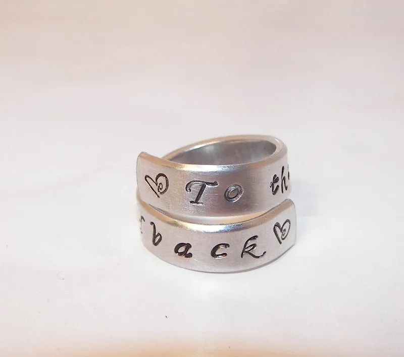 sterling  silver, love you to the moon and back, wrap ring, Hand stamped jewelry, personalized jewelry, mothers jewelry