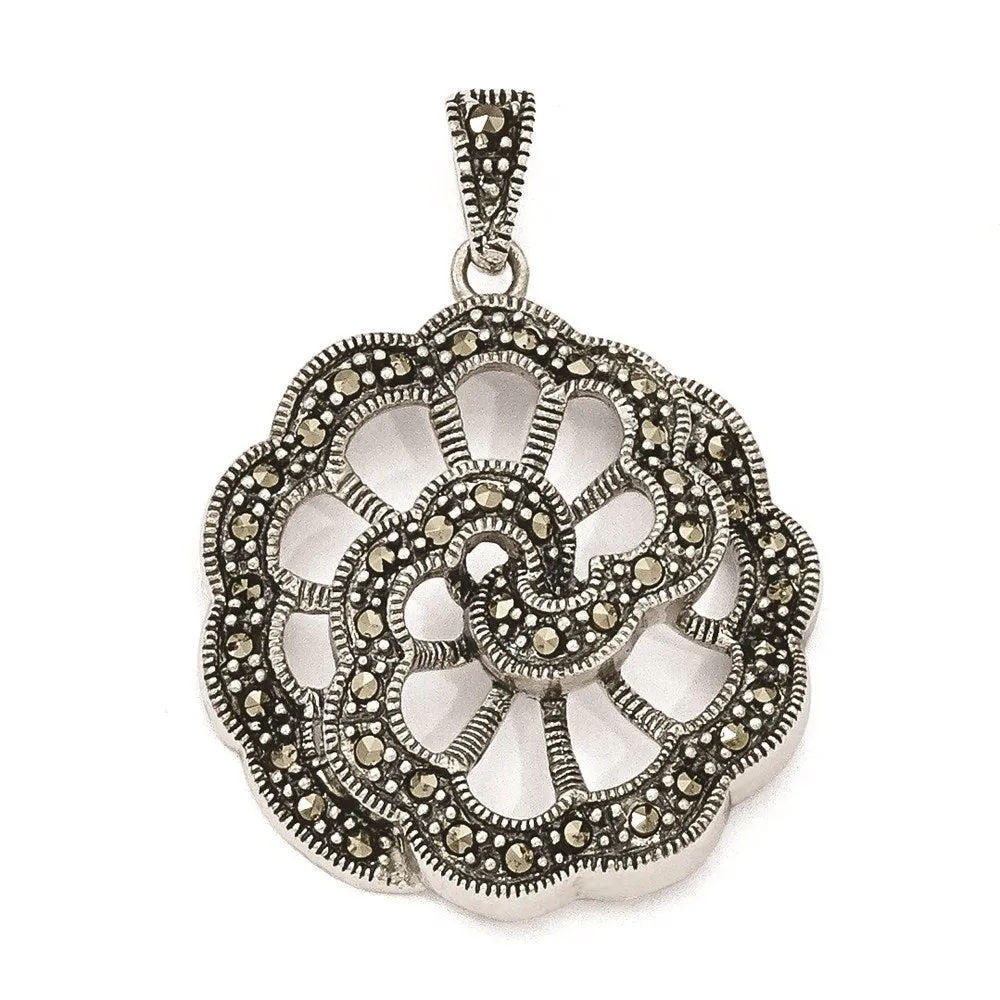 Sterling Silver Marcasite Floral Pendant