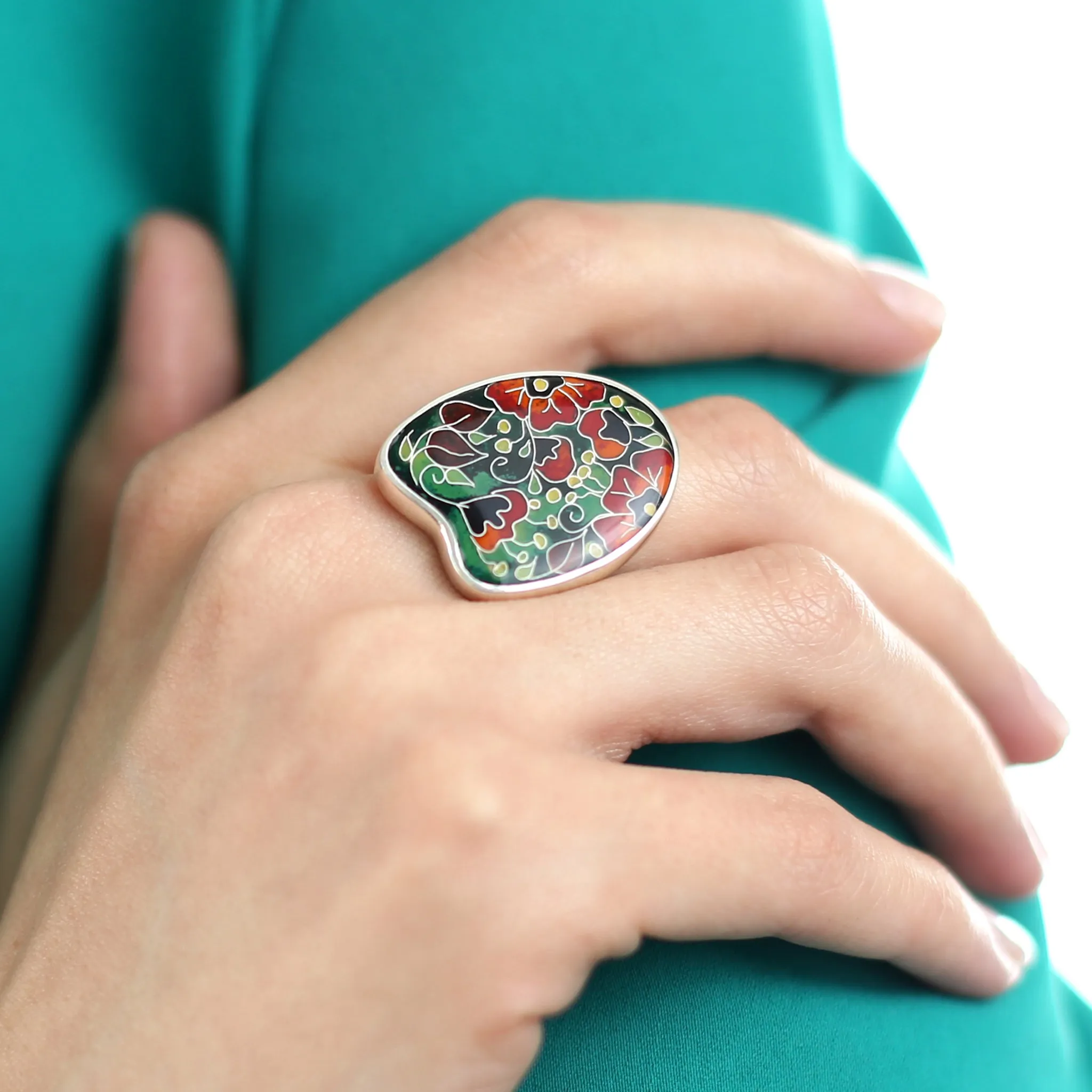 Sterling Silver Vibrant Poppies Ring