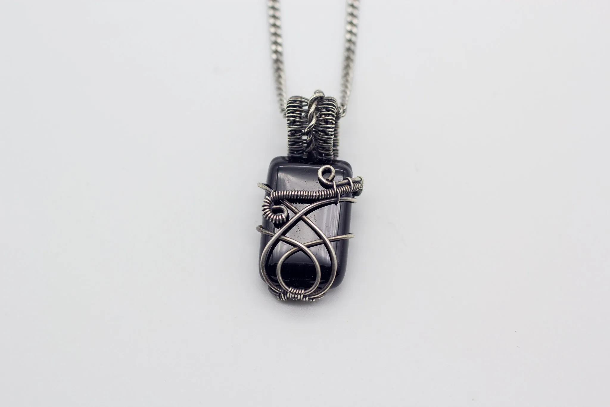 Sterling Silver Wire Pendant with Black Fused Glass