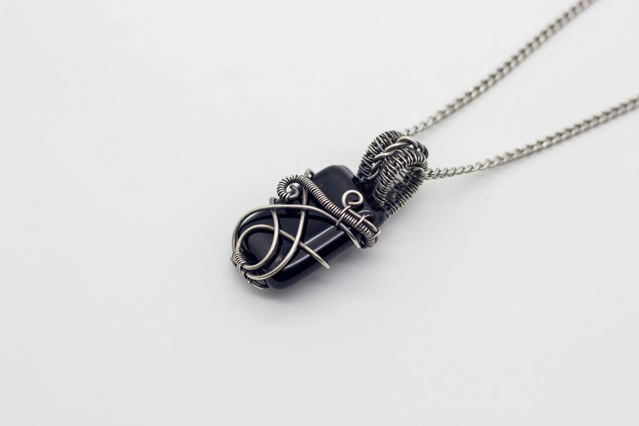 Sterling Silver Wire Pendant with Black Fused Glass