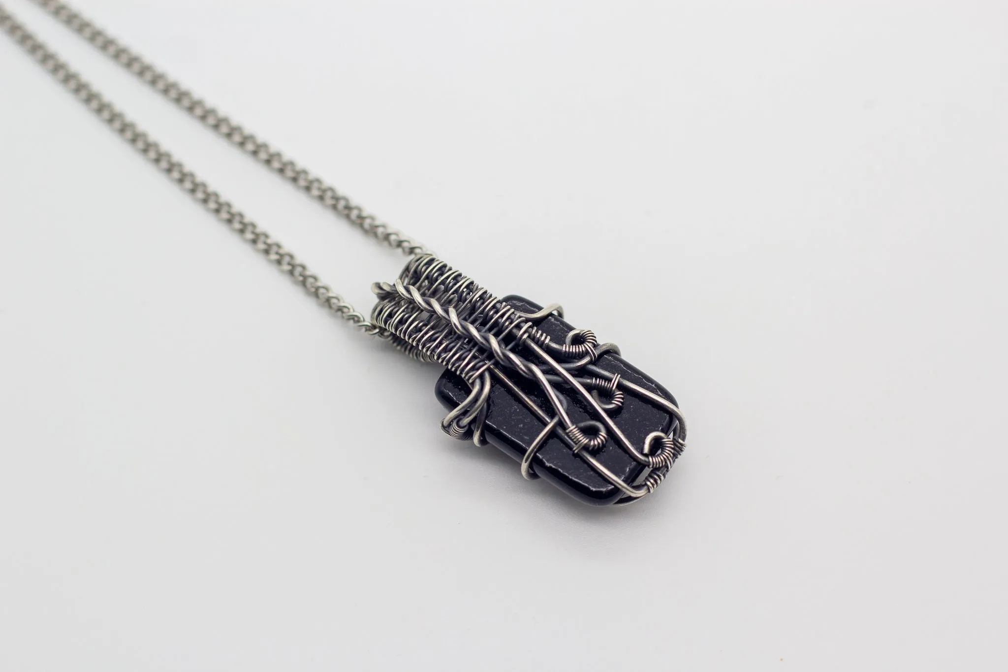 Sterling Silver Wire Pendant with Black Fused Glass