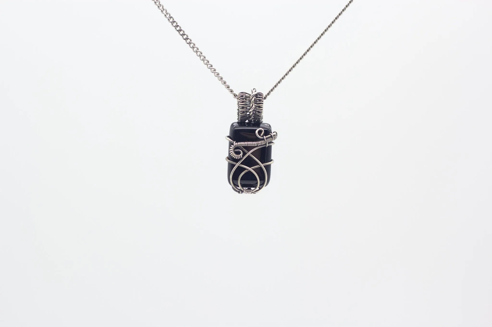 Sterling Silver Wire Pendant with Black Fused Glass