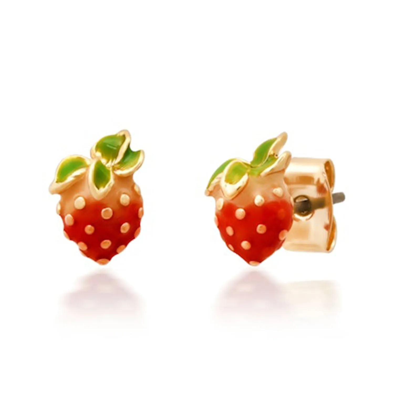 Strawberry Post Earrings with Enamel Detailing