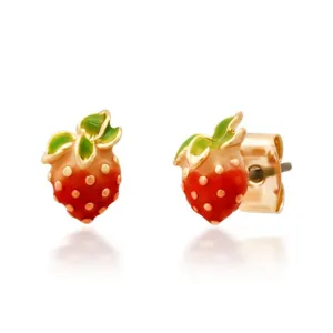 Strawberry Post Earrings with Enamel Detailing