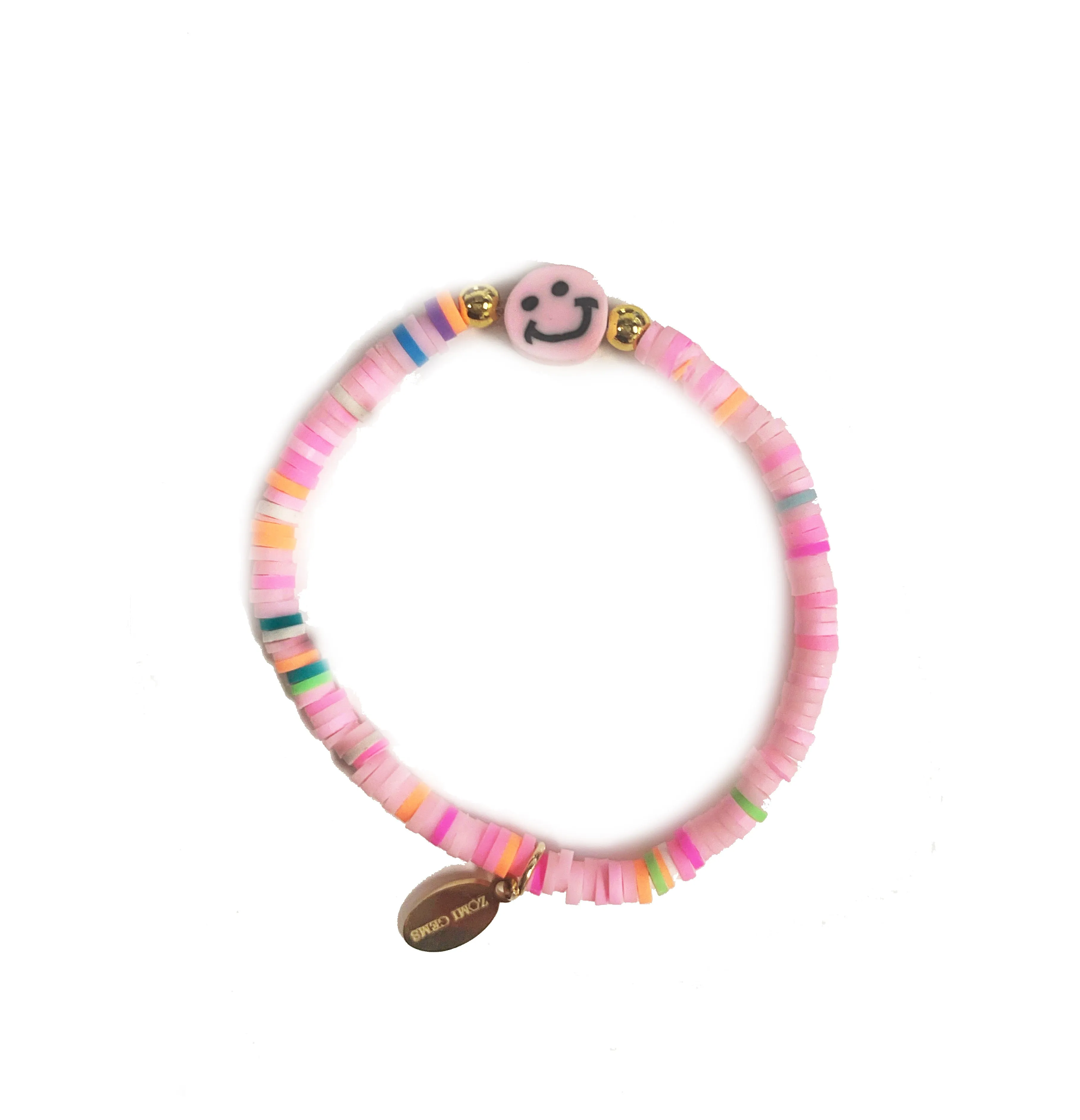 Stretch Bracelet - Pink Smiley Face