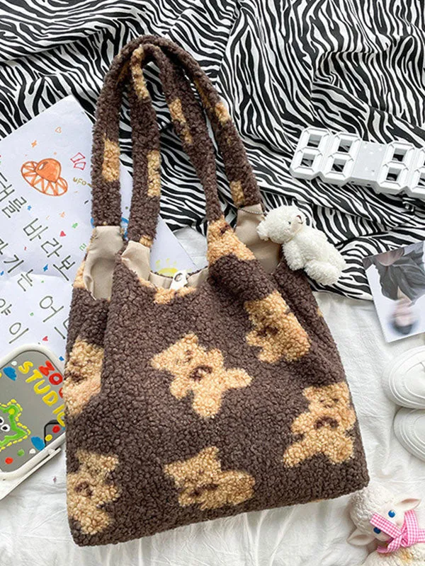 Sweet Lolita Bag White Short Plush Teddy Bear Patter Faux Suede Lolita Accessories