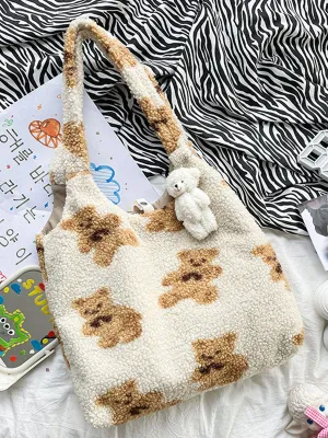 Sweet Lolita Bag White Short Plush Teddy Bear Patter Faux Suede Lolita Accessories