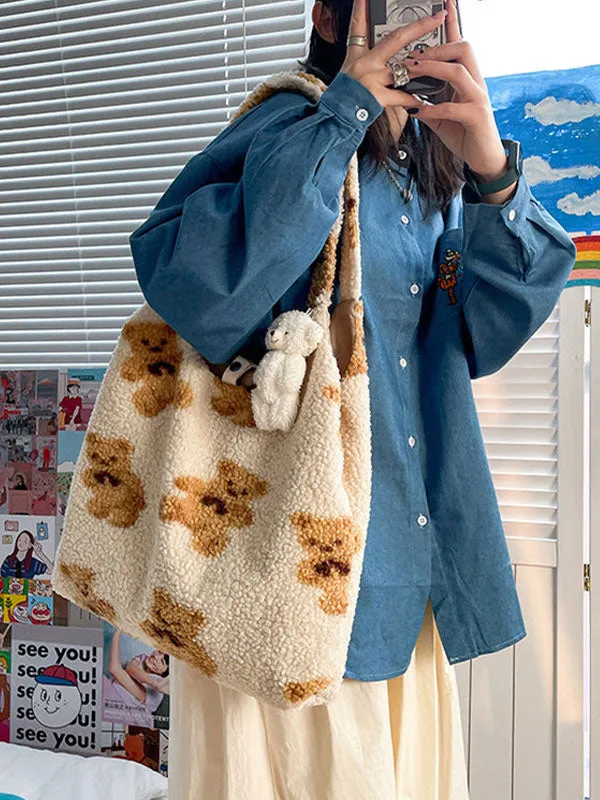Sweet Lolita Bag White Short Plush Teddy Bear Patter Faux Suede Lolita Accessories