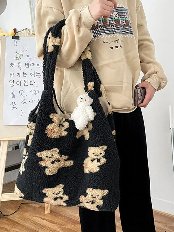 Sweet Lolita Bag White Short Plush Teddy Bear Patter Faux Suede Lolita Accessories