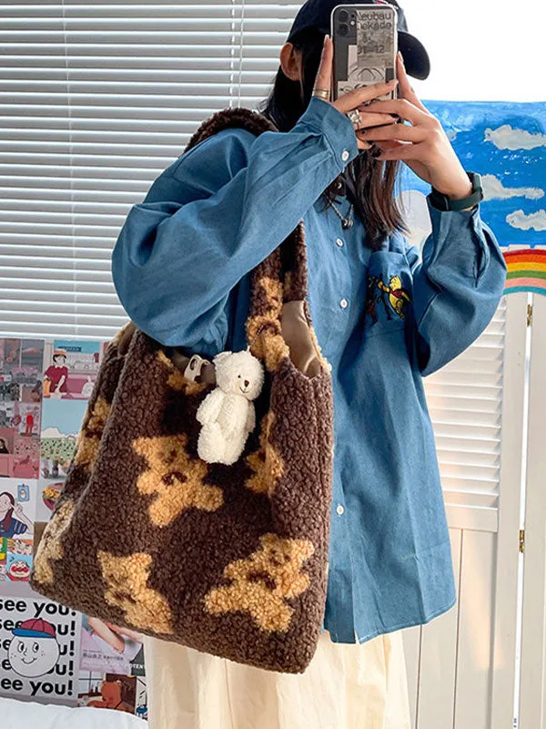 Sweet Lolita Bag White Short Plush Teddy Bear Patter Faux Suede Lolita Accessories