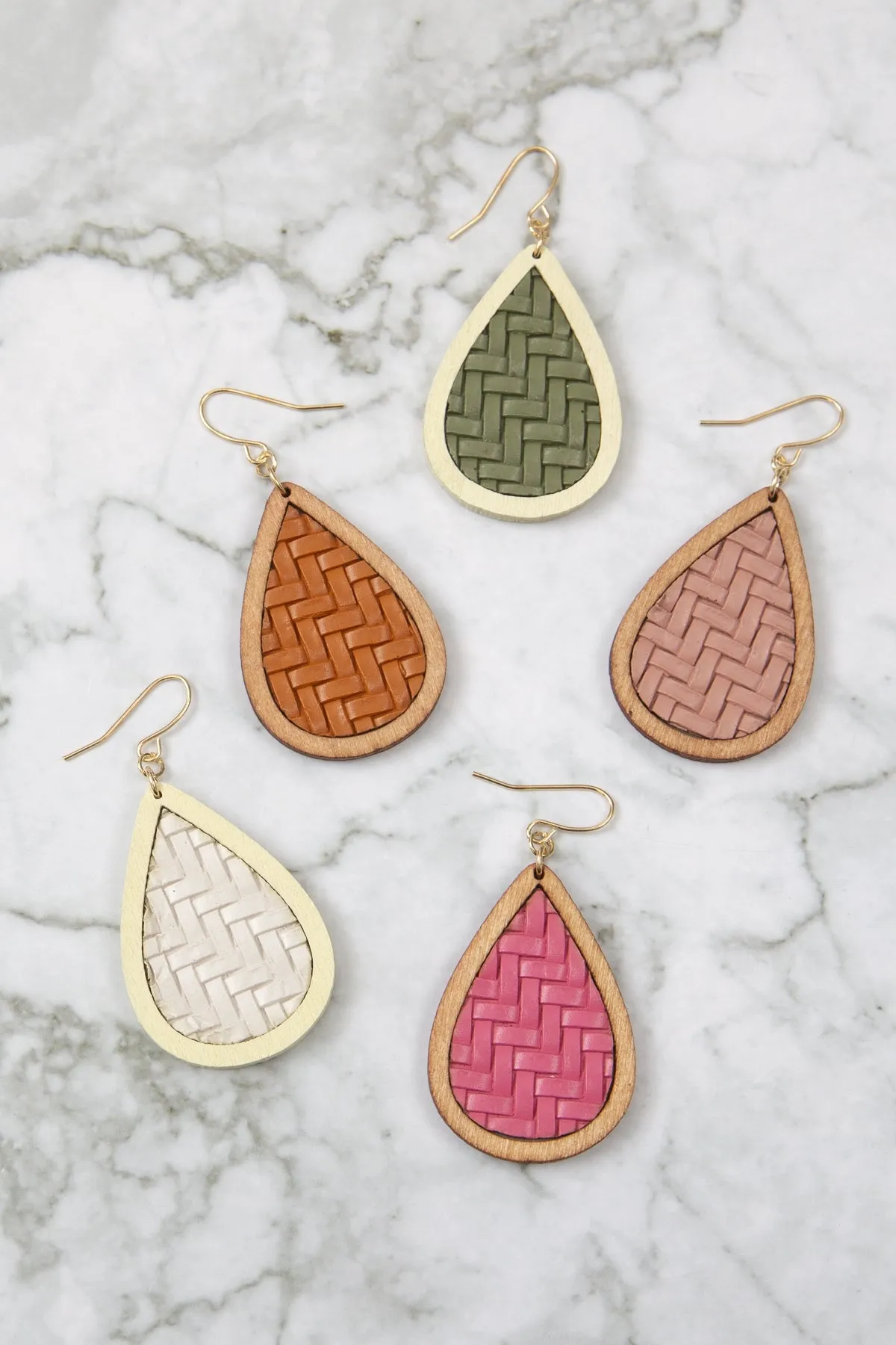 TEARDROP TEXTURED LEATHER & WOOD EARRINGS