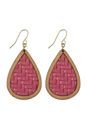 TEARDROP TEXTURED LEATHER & WOOD EARRINGS