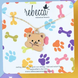 Teddy Enamel Charm Necklace Children's Jewelry