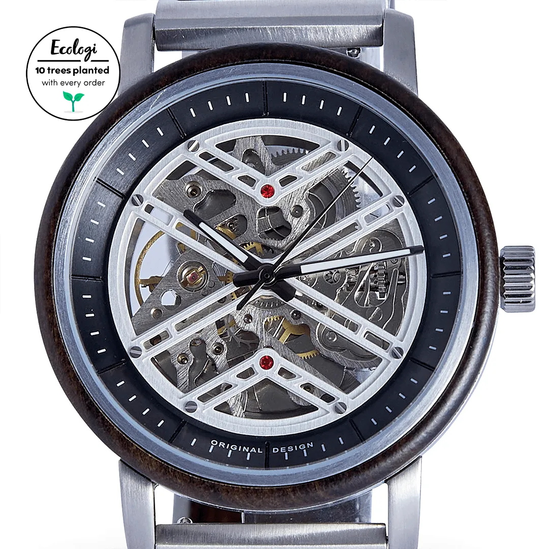 The Banyan Men's Vegan Wooden Watch | Silver & Brown