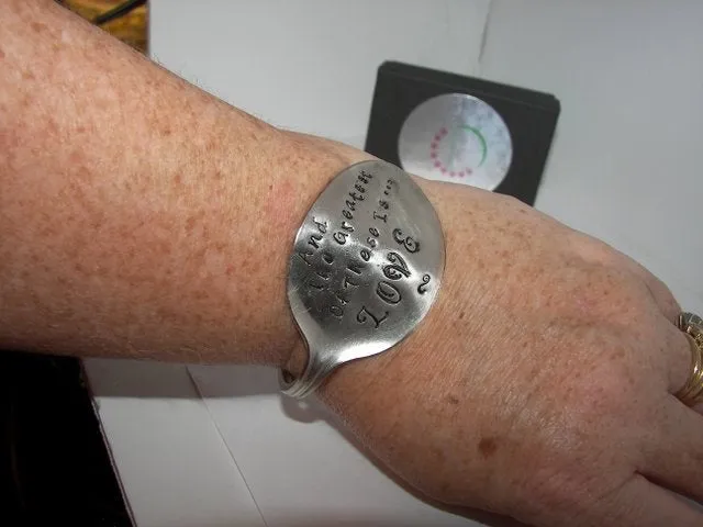 The greatest of these is love vintage silverware spoon cuff bracelet, spoon jewelry cuff bracelet , custom personalized hand stamped jewelry