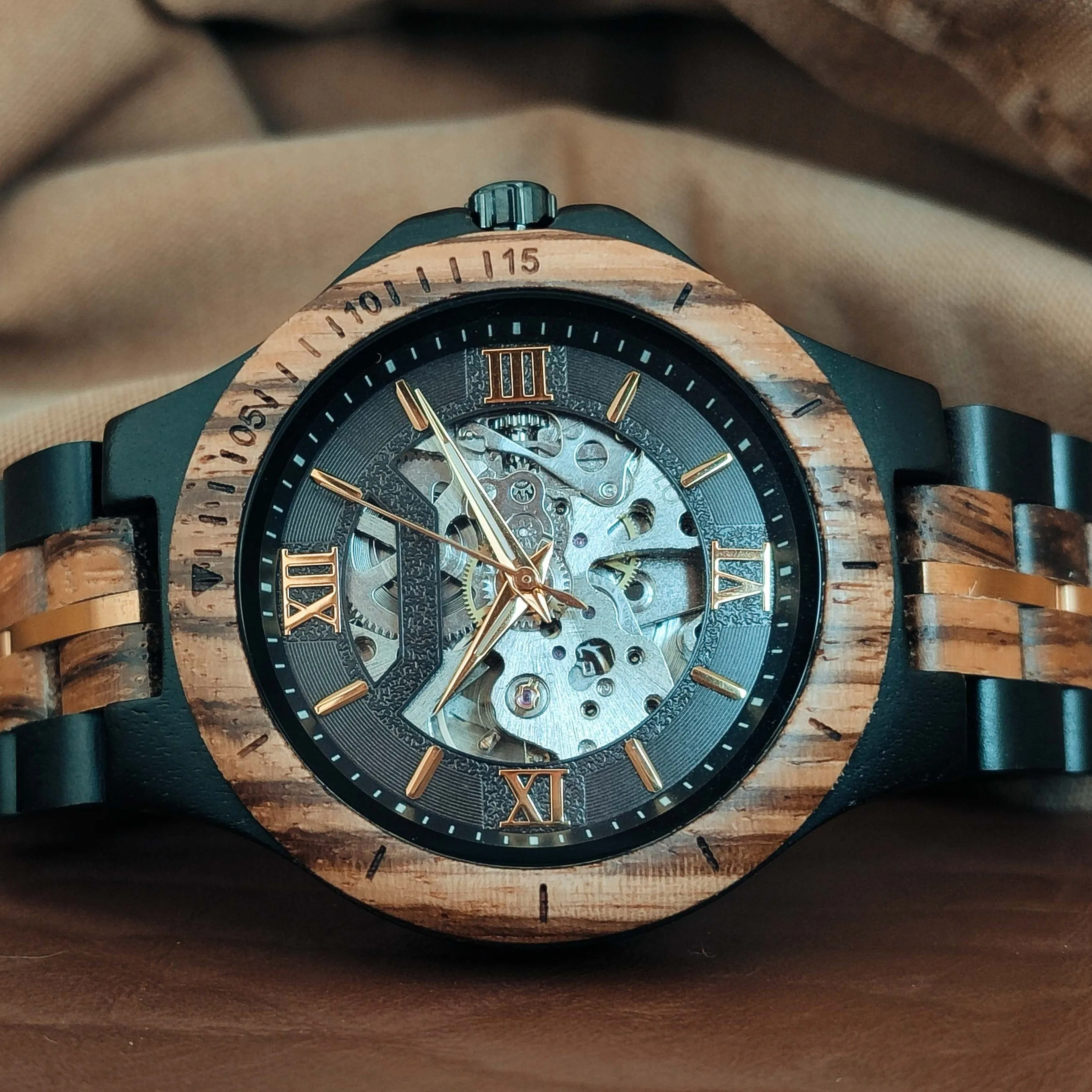 The Mechanical - Zebra & Ebony Wood Watch