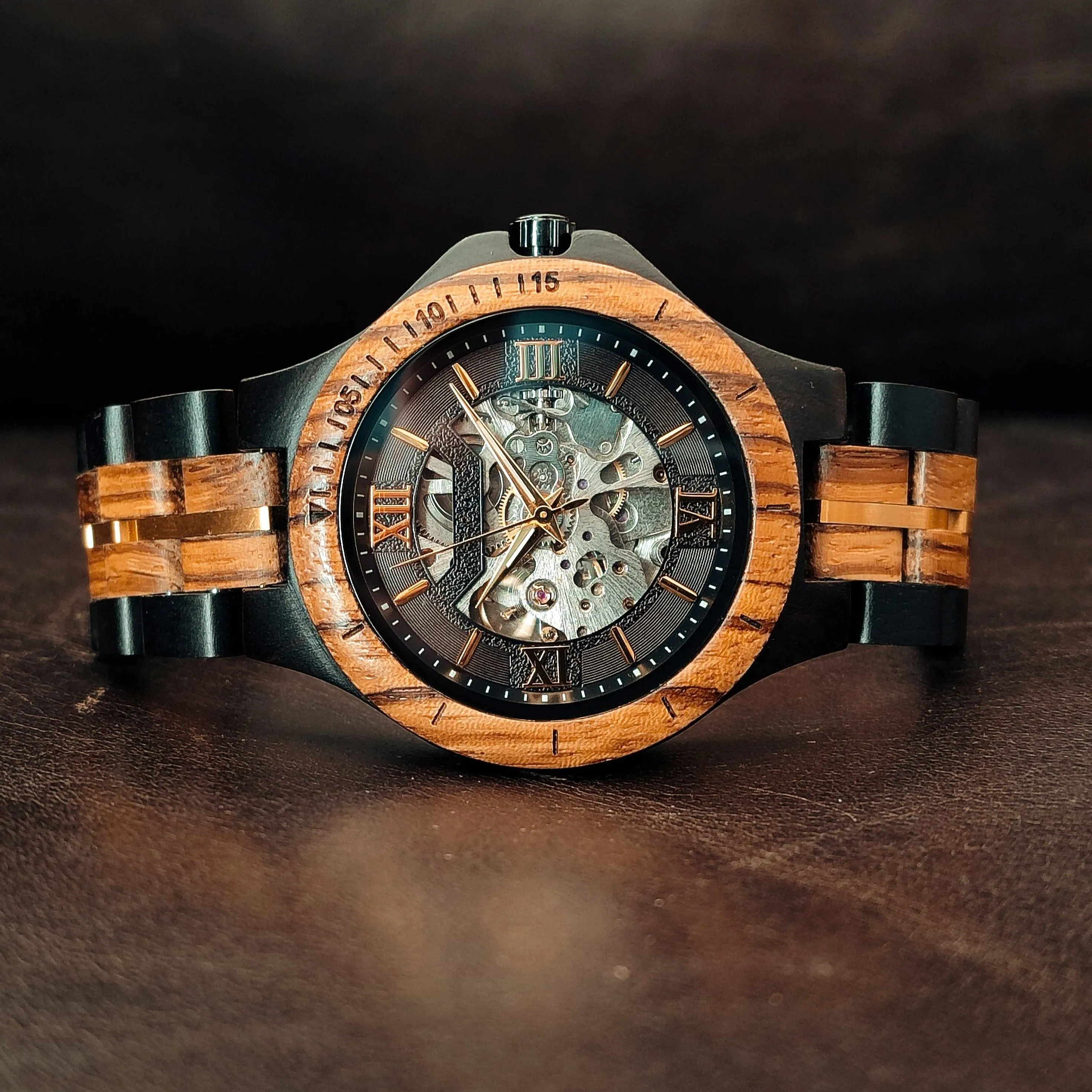 The Mechanical - Zebra & Ebony Wood Watch